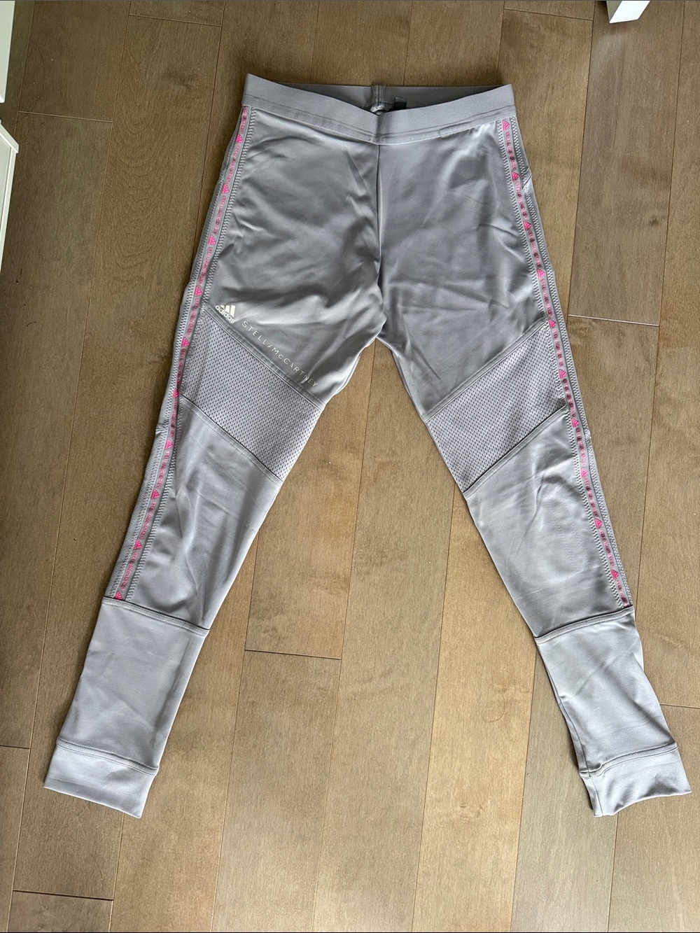 adidas Gray Performance Leggings with Pink Side Stripe